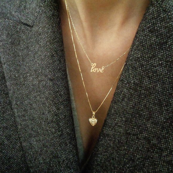 10K Gold Heart Pendant Necklace Real Gold Diamond Cut Heart Charm Stamped 10K - Picture 4 of 7